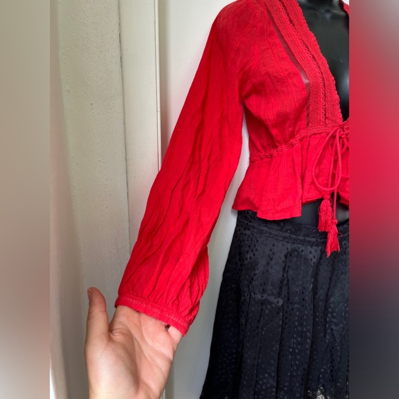 Free People Oberoi Red Boho Top size S - Picture 8 of 16